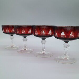 Cristal D’Arques Durand Gothic Sherbet Cups | Ruby Red Cut To Clear (Set of 6)